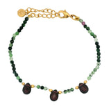 Bracelet doré 3 gouttes grenat et rubis zoisite