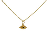 Gold necklace with small eye medal and natural stone