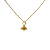 Gold necklace with small eye medal and natural stone