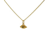 Gold necklace with small eye medal and natural stone