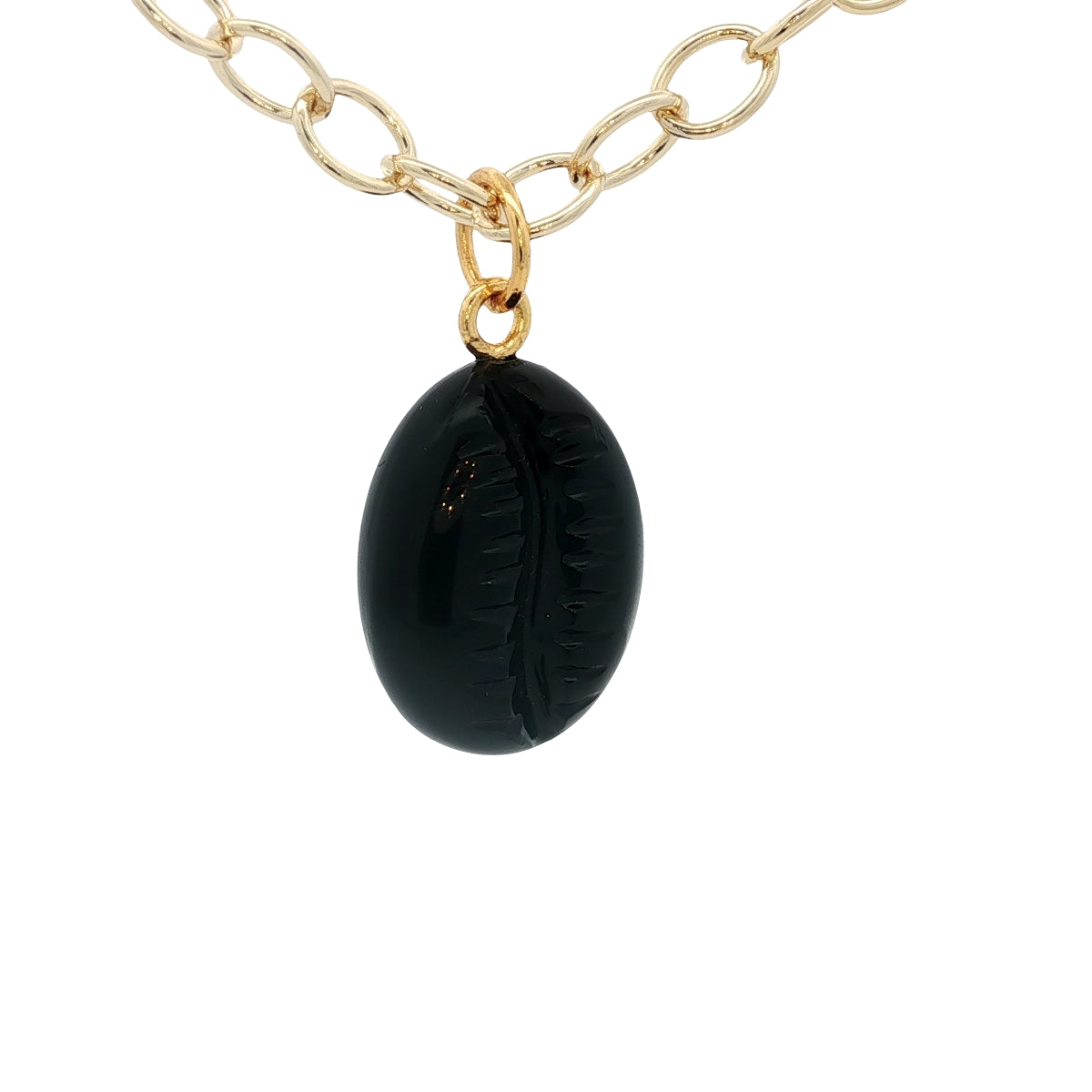 Collier doré cauri onyx noire 42 cm