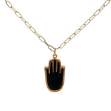Collier doré main de Fatma en onyx noire 60 cm