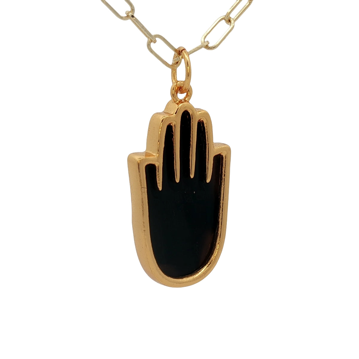 Collier doré main de Fatma en onyx noire 60 cm