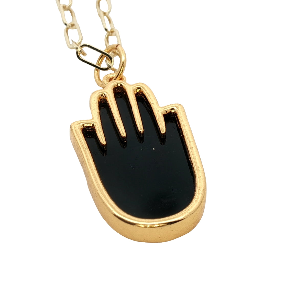 Collier doré main de Fatma en onyx noire 60 cm