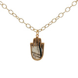 Collier doré main de Fatma en labradorite 42 cm