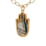 Collier doré main de Fatma en labradorite 42 cm
