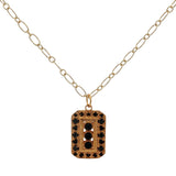 Collier doré plaque rectangulaire trilogie onyx noire 50 cm