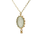 Collier doré grande pierre préhnite ovale et pampilles 60 cm