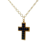 Collier doré croix orné de lapis lazulis 60cm