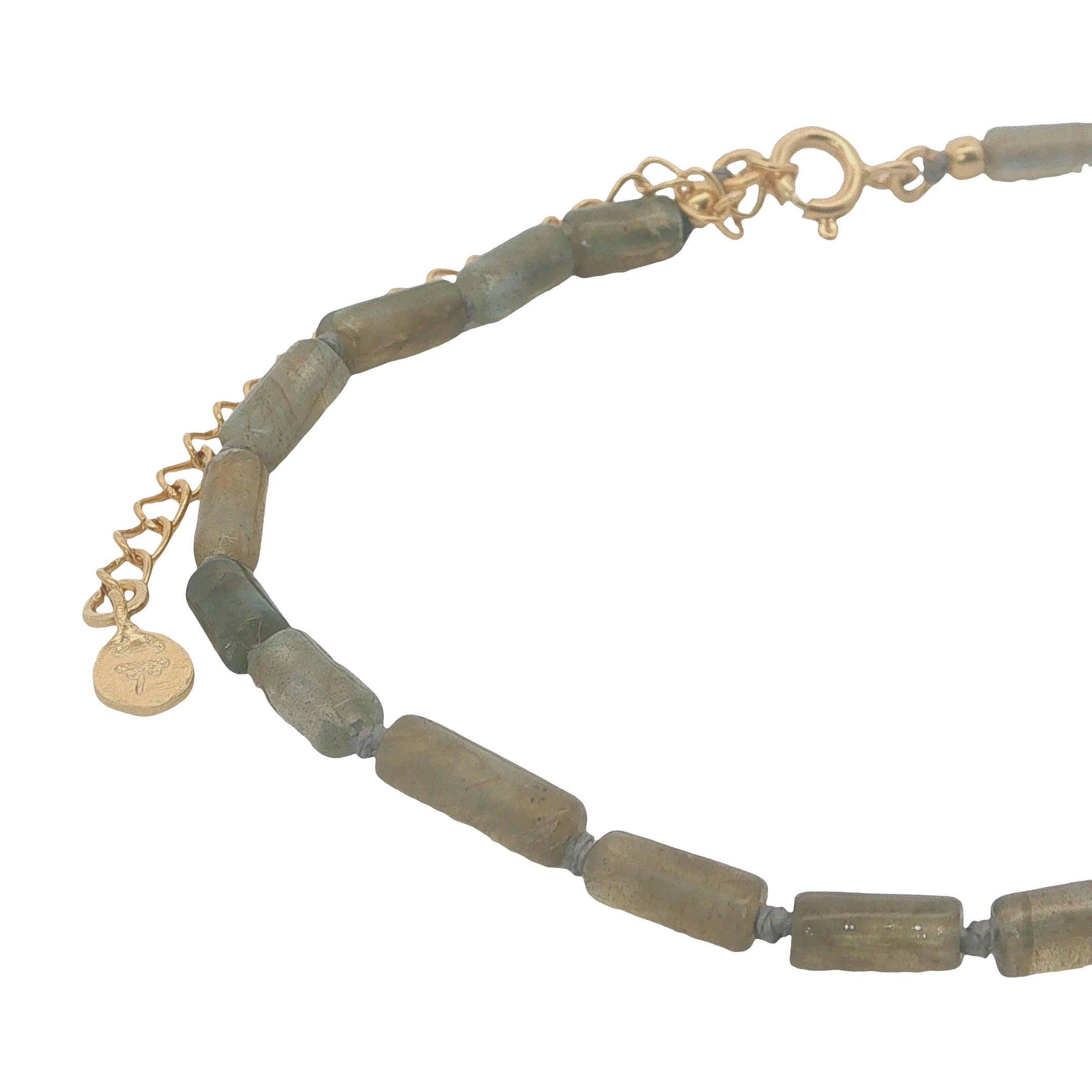 Chaine de cheville dorée avec labradorite en tubes