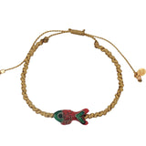 Bracelet cordon tressé doré poisson rouge