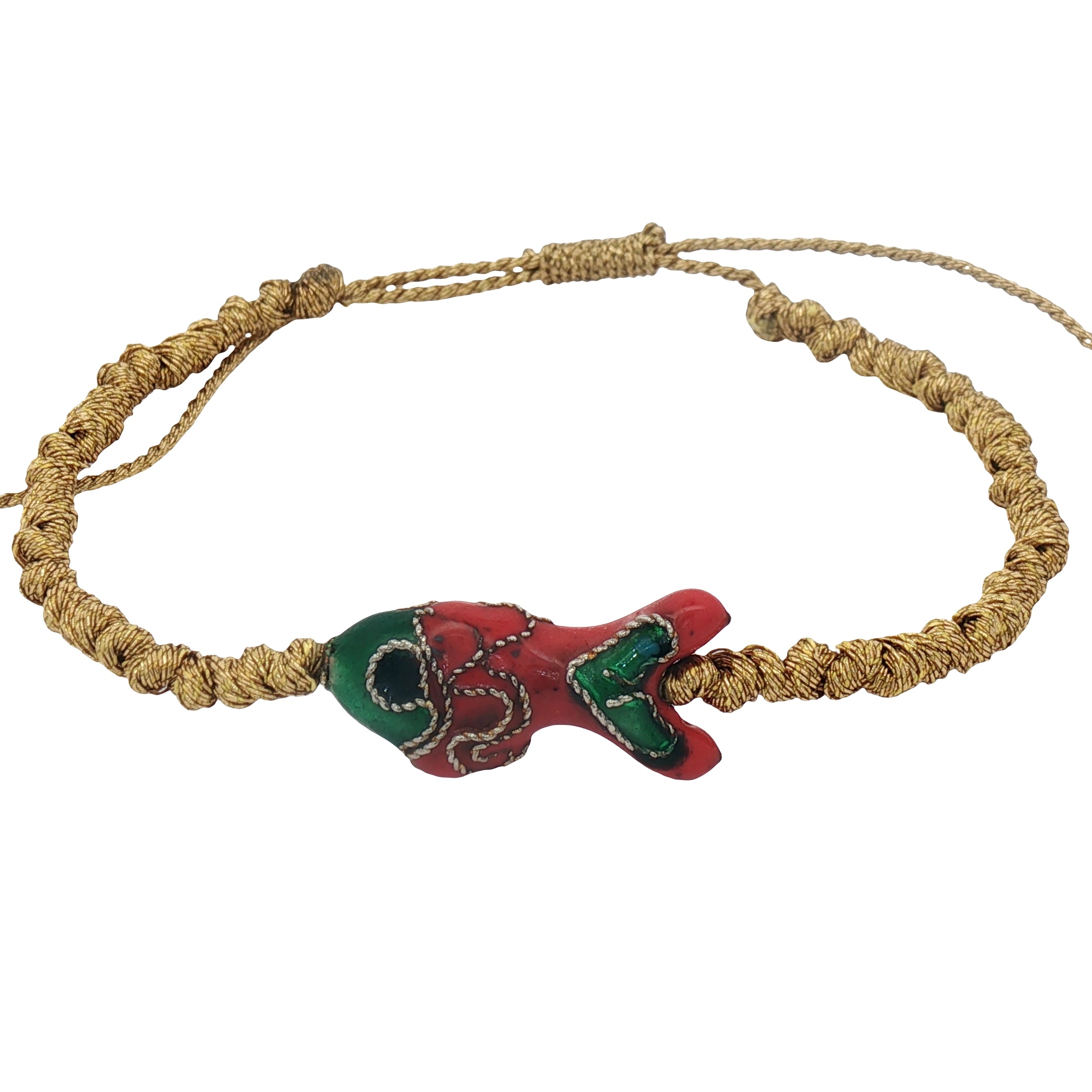 Bracelet cordon tressé doré poisson rouge