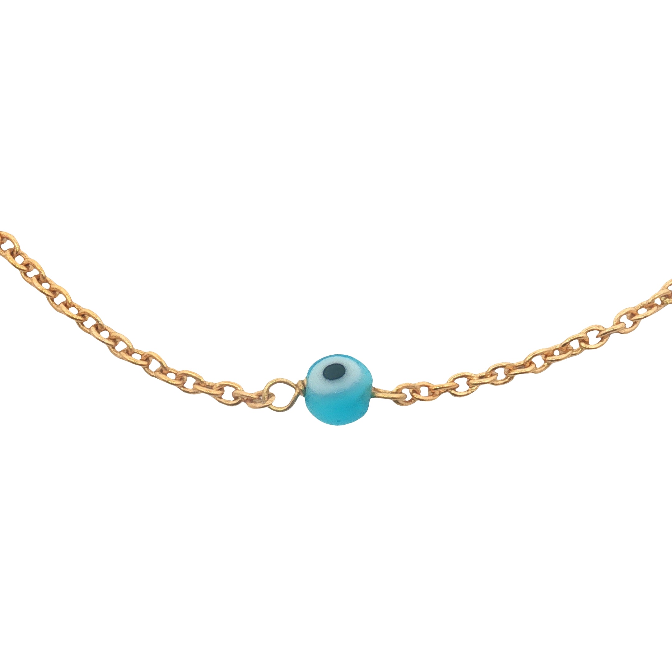 Bracelet doré petit oeil rond bleu