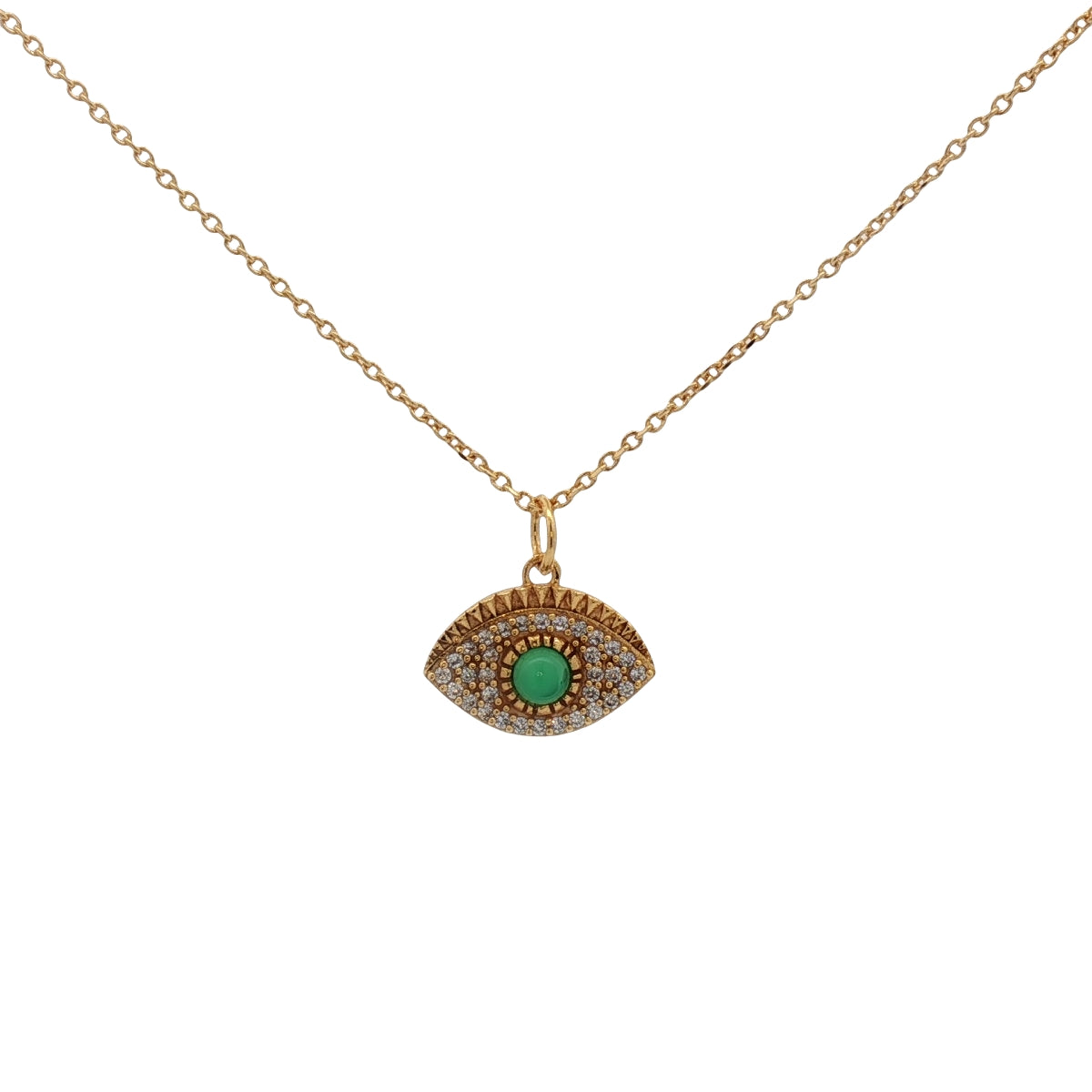 Collier doré oeil avec onyx verte et zircons 42 cm