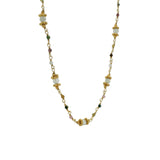 Collier doré prehnite, tourmaline et disques dorés 44cm