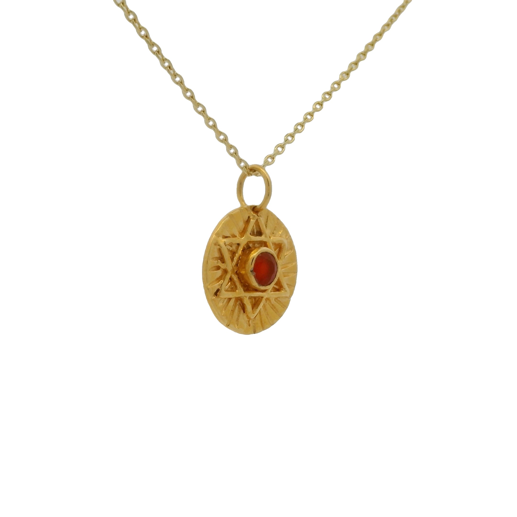 Collier doré médaille étoile de David avec onyx rouge 42 cm