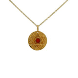 Collier doré médaille étoile de David avec onyx rouge 42 cm