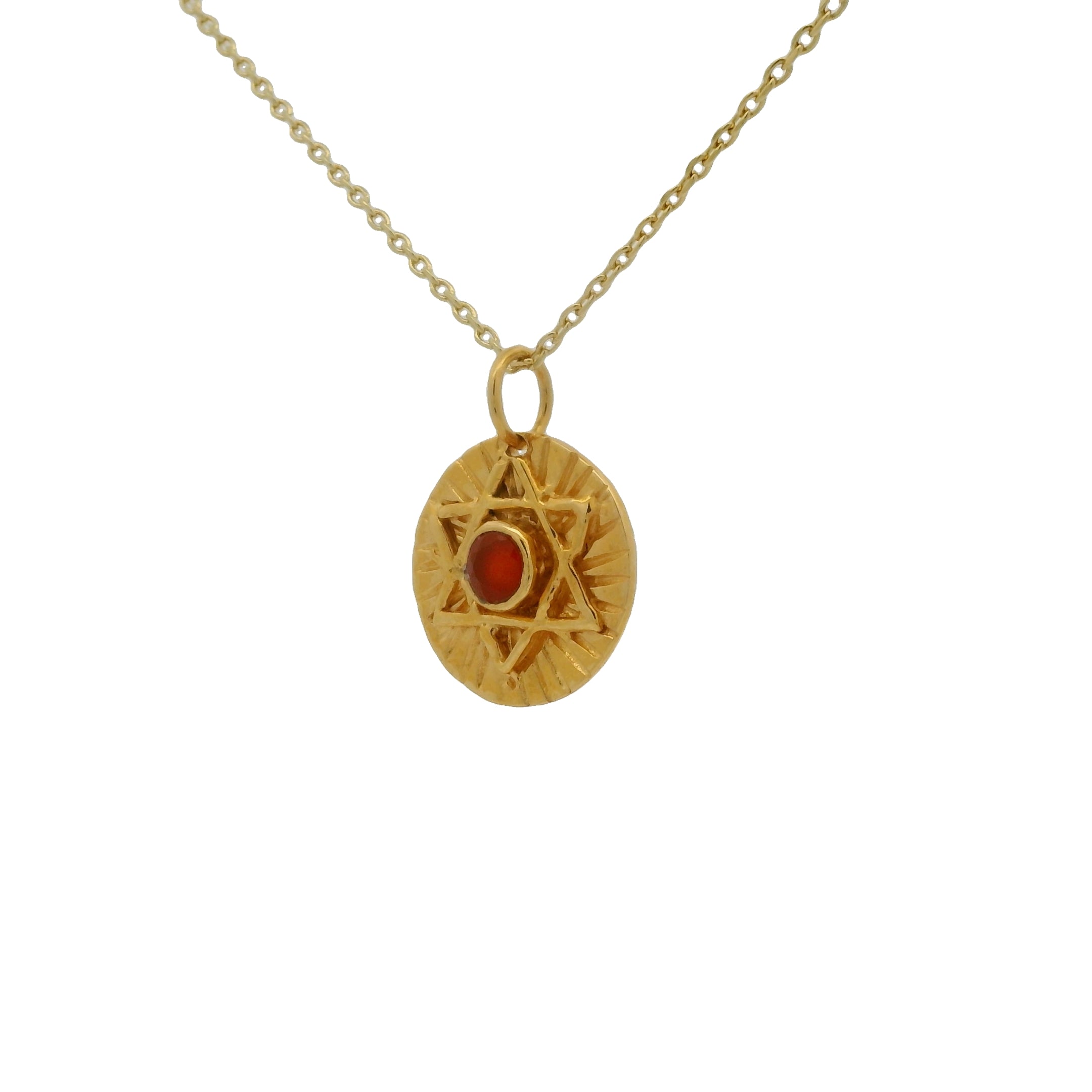Collier doré médaille étoile de David avec onyx rouge 42 cm
