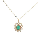 Collier doré fleur avec duo de prehnite et onyx verte 50 cm