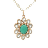 Collier doré fleur avec duo de prehnite et onyx verte 50 cm