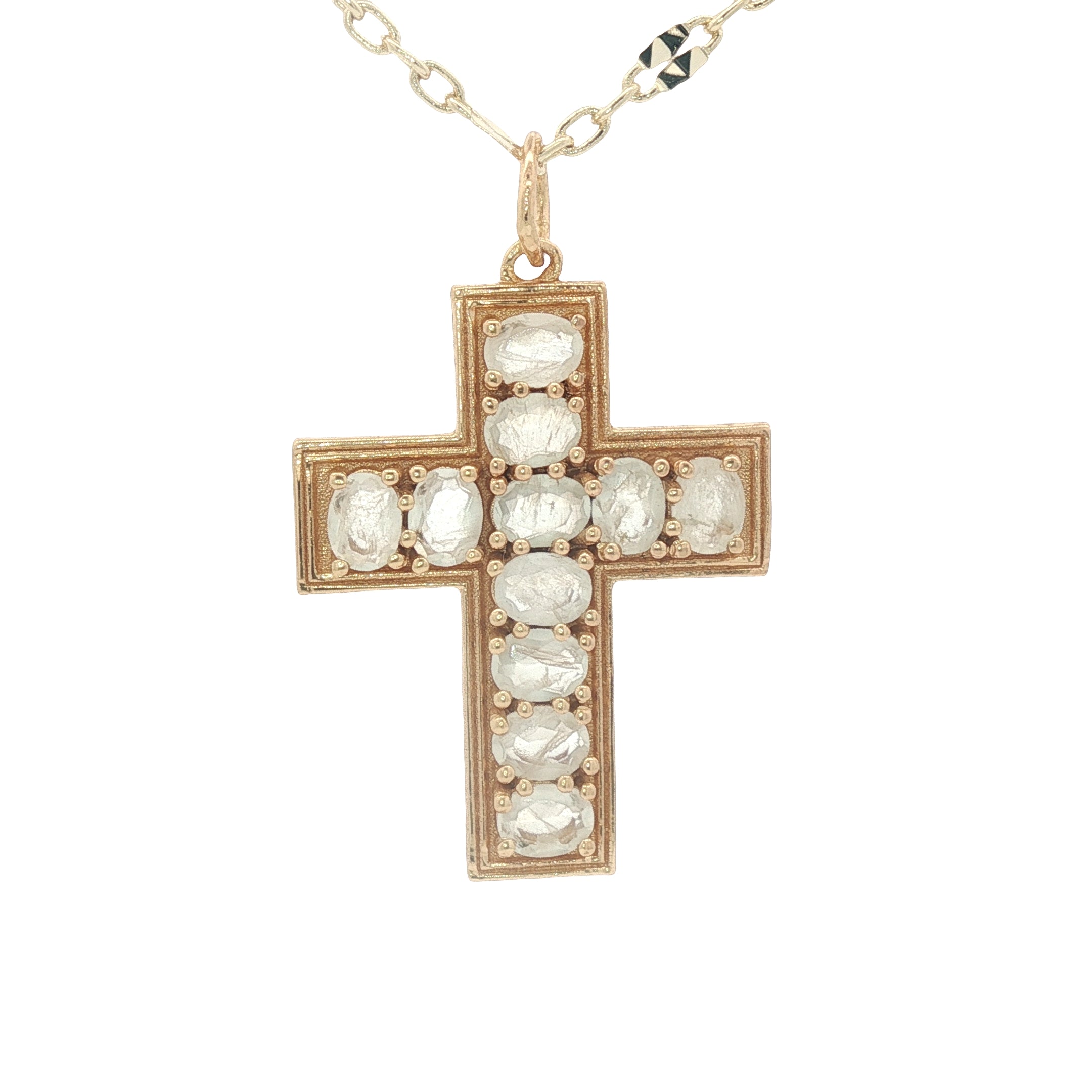 Collier doré croix avec prehnite 60 cm