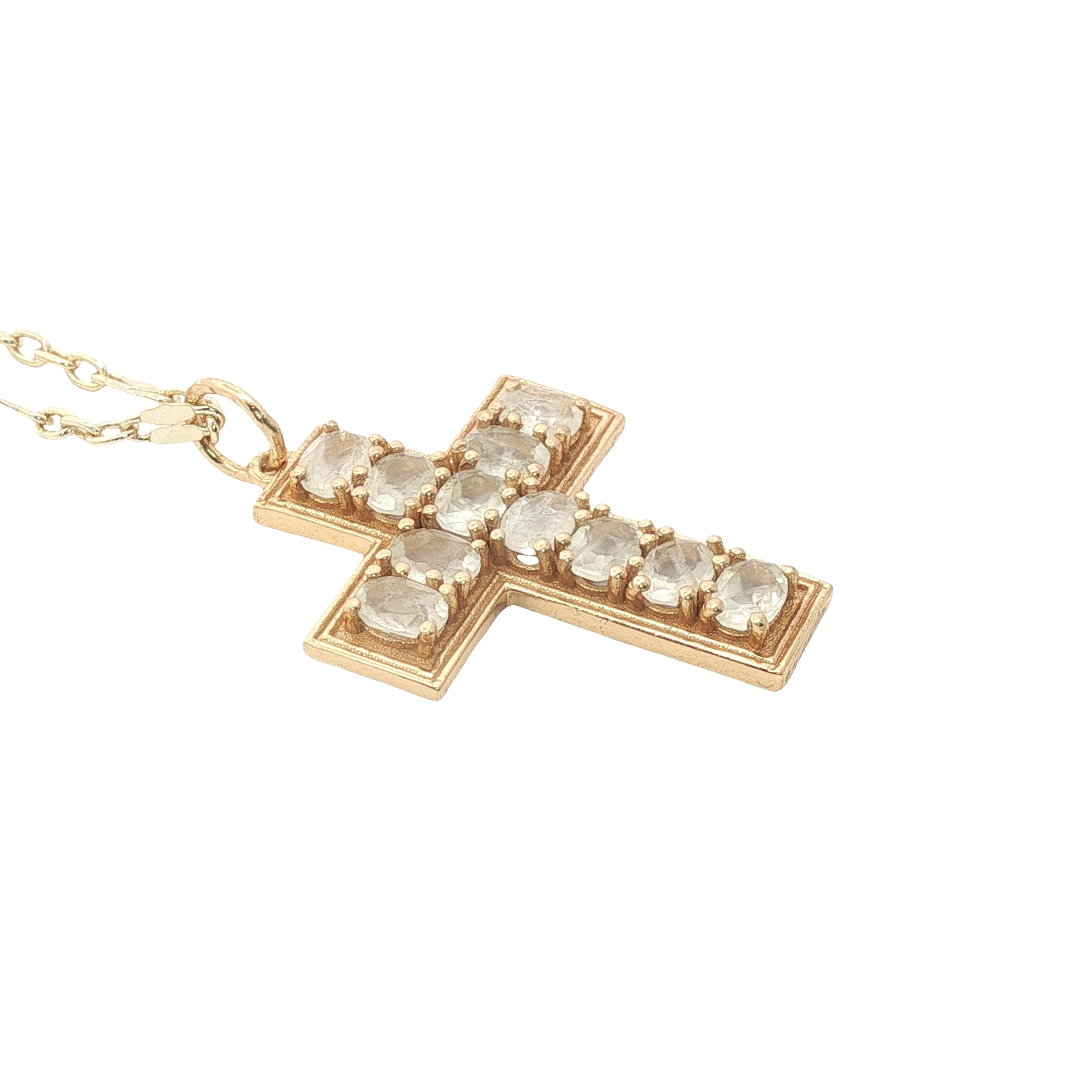 Collier doré croix avec prehnite 60 cm