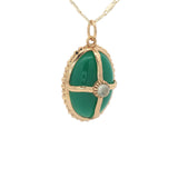 Collier doré médaillon onyx verte avec cage et prehnite 50 cm