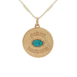 Collier doré médaille porte bonheur avec turquoise 50 cm