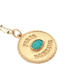 Collier doré médaille porte bonheur avec turquoise 50 cm