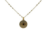 Collier doré boules et médaille oeil zircons 50cm