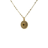 Collier doré boules et médaille oeil zircons 50cm