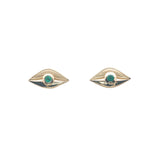 Boucles d'oreilles dorées puces oeil avec onyx verte