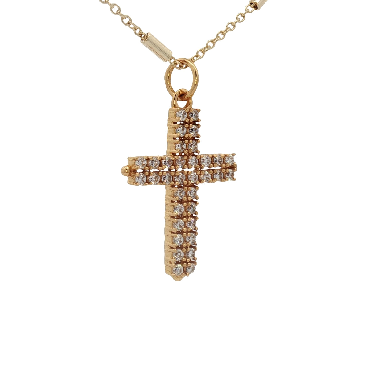 Collier doré croix pavage zircons 60 cm