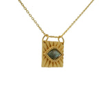 Collier doré pendentif carré texturé oeil en labradorite 42 cm