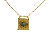 Collier doré pendentif carré texturé oeil en labradorite 42 cm