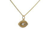 Collier doré oeil oval avec labradorite et zircons blancs 42cm