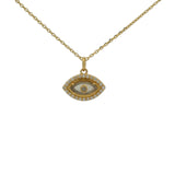 Collier doré oeil oval avec labradorite et zircons blancs 42cm