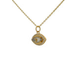 Collier doré oeil oval avec labradorite et zircons blancs 42cm