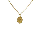 Collier doré petite médaille martelée fleur zircons blancs 42cm
