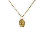 Collier doré petite médaille martelée fleur zircons blancs 42cm