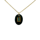 Collier doré onyx noire ovale et labradorite rectangle 42 cm