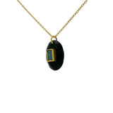 Collier doré onyx noire ovale et labradorite rectangle 42 cm