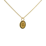 Collier doré médaille martelée fleur et zircons noirs 42 cm