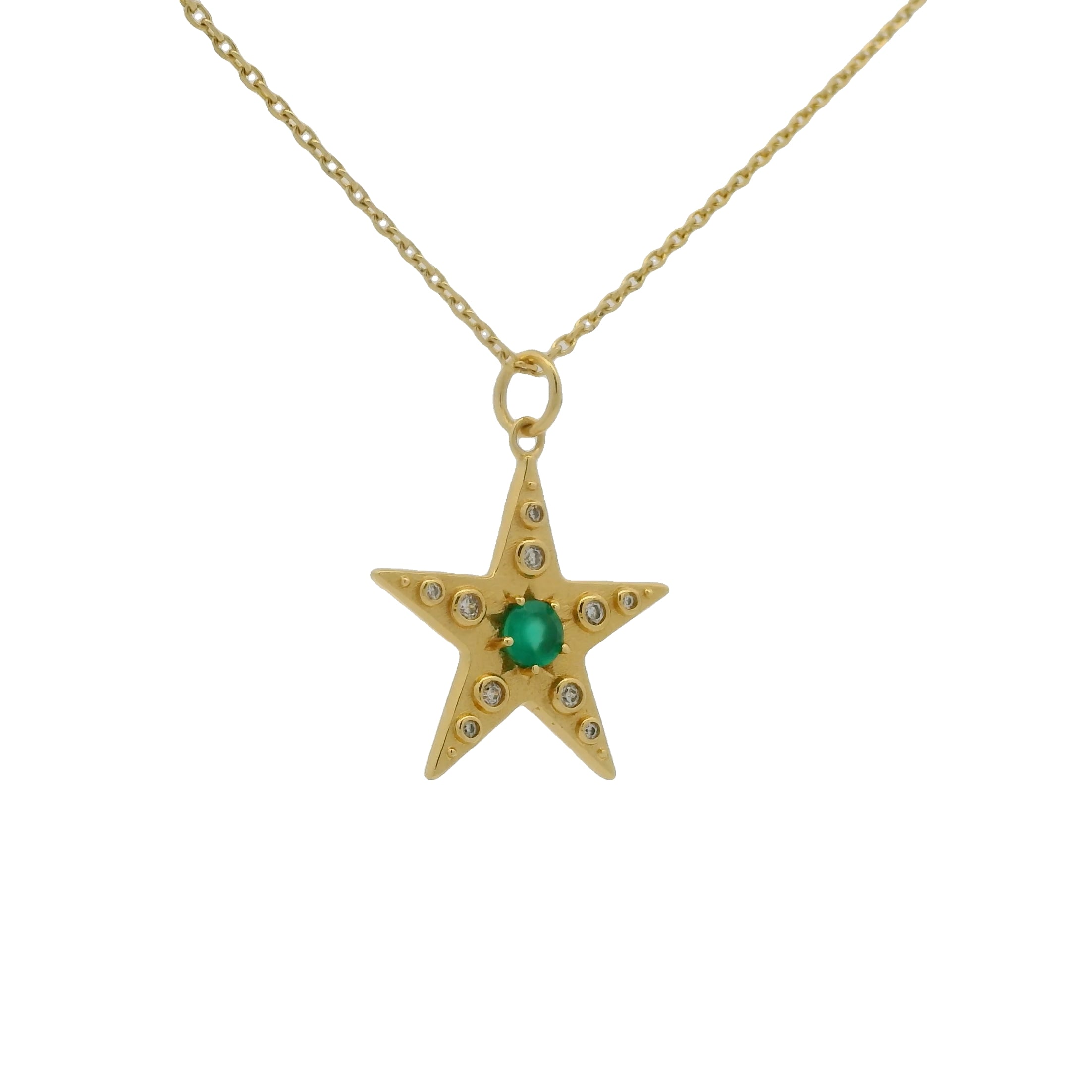 Collier doré étoile en onyx verte avec zircons blancs 42cm