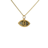 Collier doré pendentif oeil oval avec labradorite sertie 4 griffes 42 cm