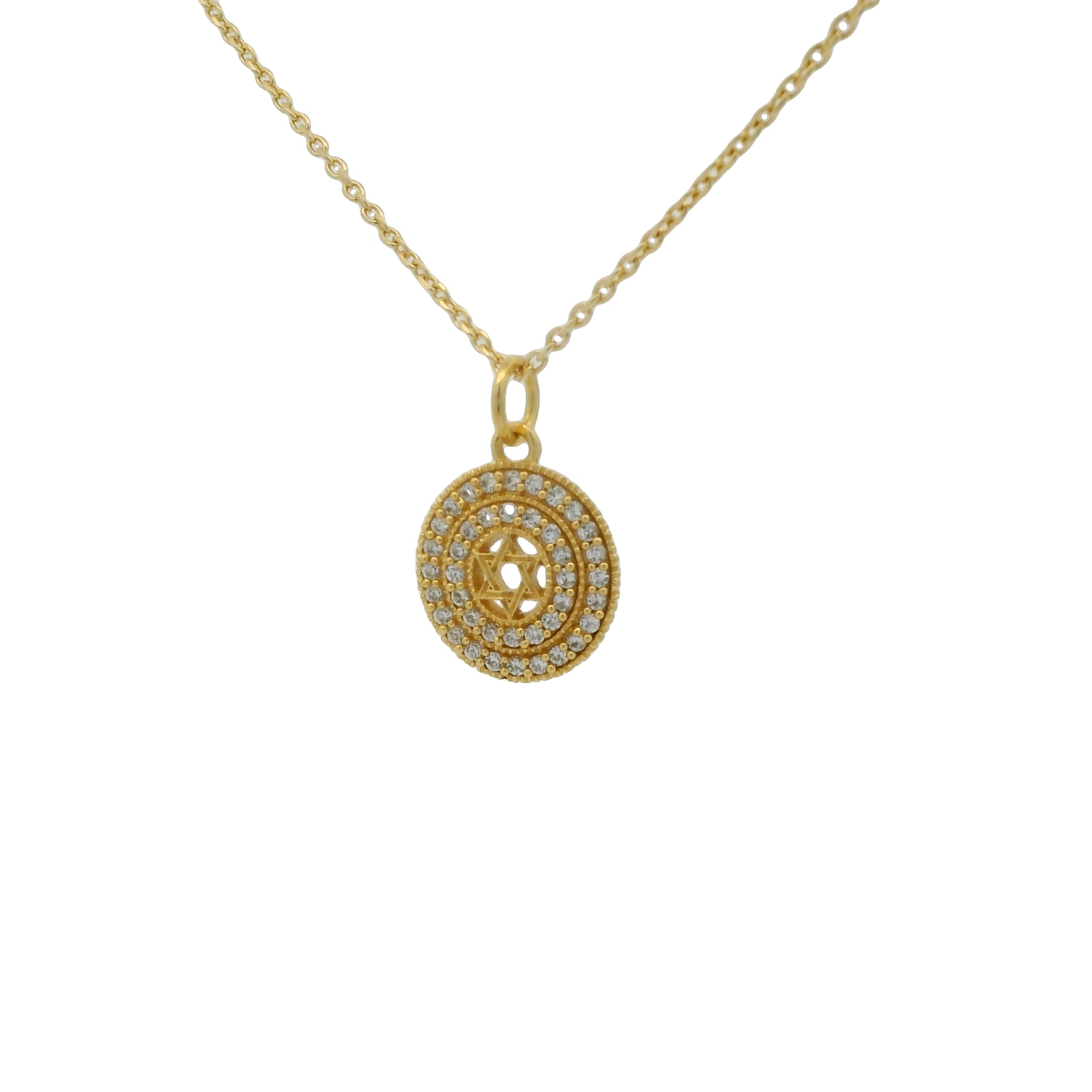 Collier doré médaille étoile de David avec zircons 42 cm