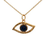Gold necklace with hammered eye and stone pendant