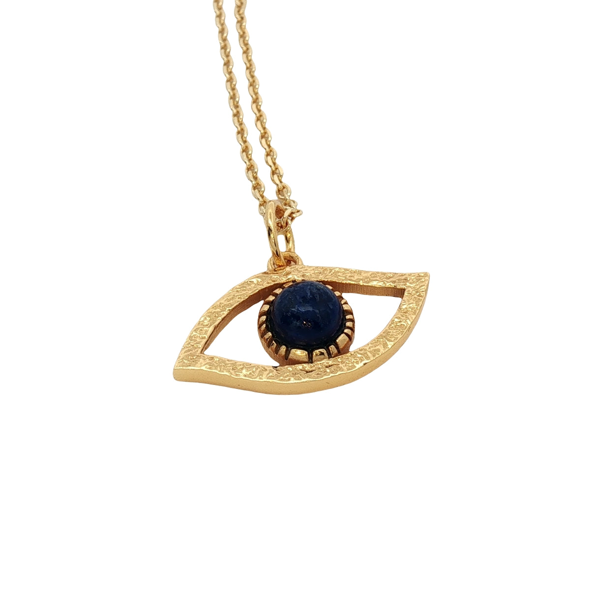 Collier doré oeil martelé ajouré avec lapis lazulis 42 cm