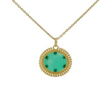 Gold necklace with oval stone pendant and balls