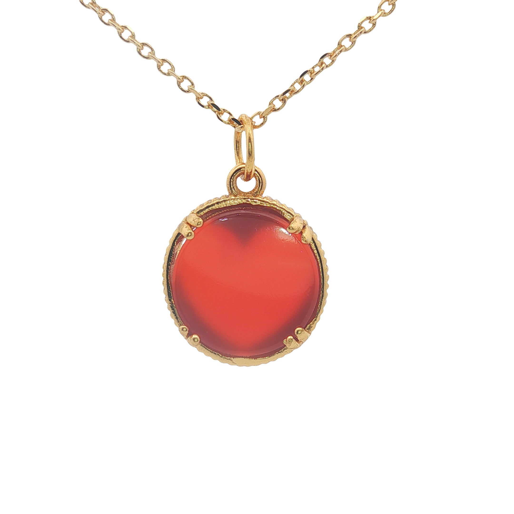 Collier doré médaille coeur avec onyx rouge 42 cm